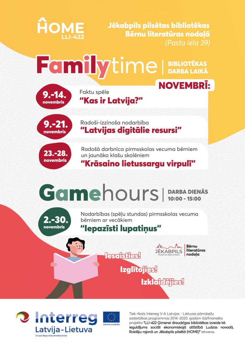 Projekta HOME LLI-422 nodarbības Game hour (Spēļu stunda) novembrī  “Iepazīsti Lupatiņus”