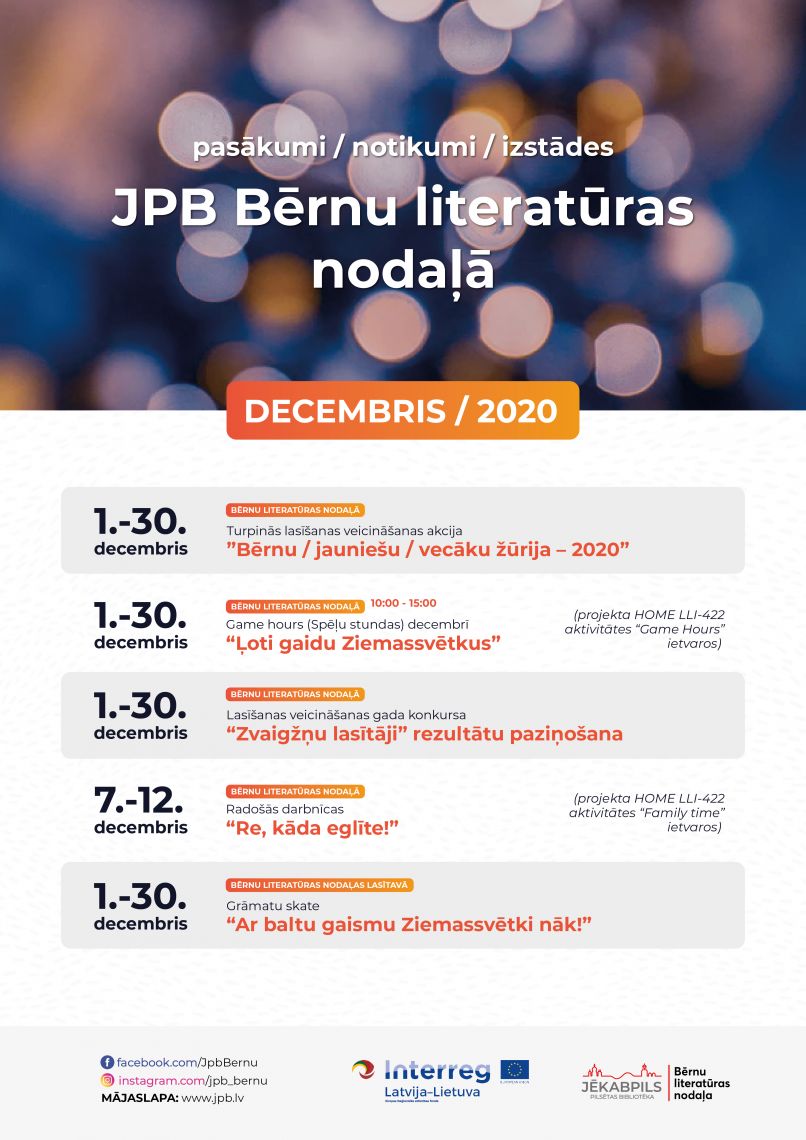 JPB Bērnu literatūras nodaļas pasākumi. DECEMBRIS / 2020