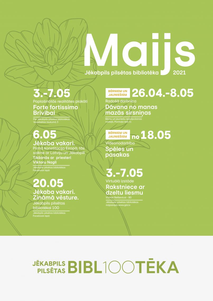 Jēkabpils pilsētas bibliotēkas pasākumi. MAIJS / 2021