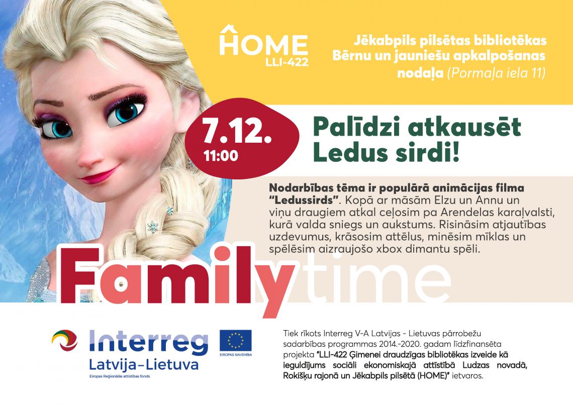 07. decembrī plkst. 15:00 nodarbība “Palīdzi atkausēt Ledus sirdi!”