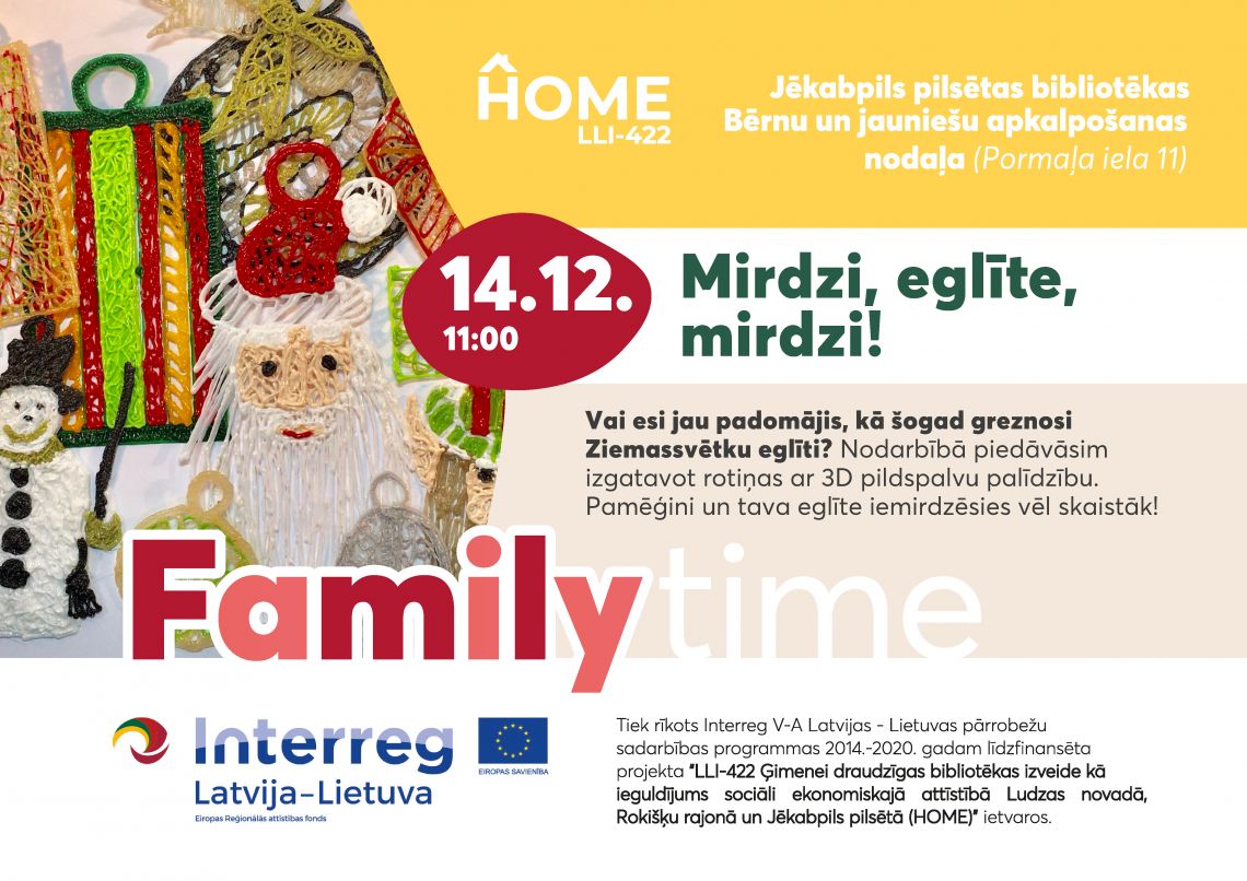 14. decembrī plkst. 15:00  nodarbība “Mirdzi, eglīte, mirdzi!”