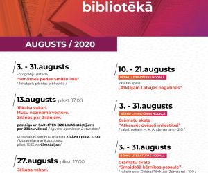 Jēkabpils pilsētas bibliotēkas pasākumi. AUGUSTS / 2020