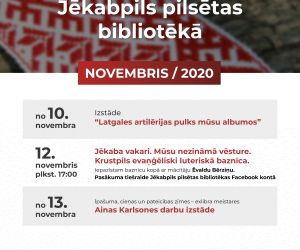Jēkabpils pilsētas bibliotēkas pasākumi. NOVEMBRIS / 2020
