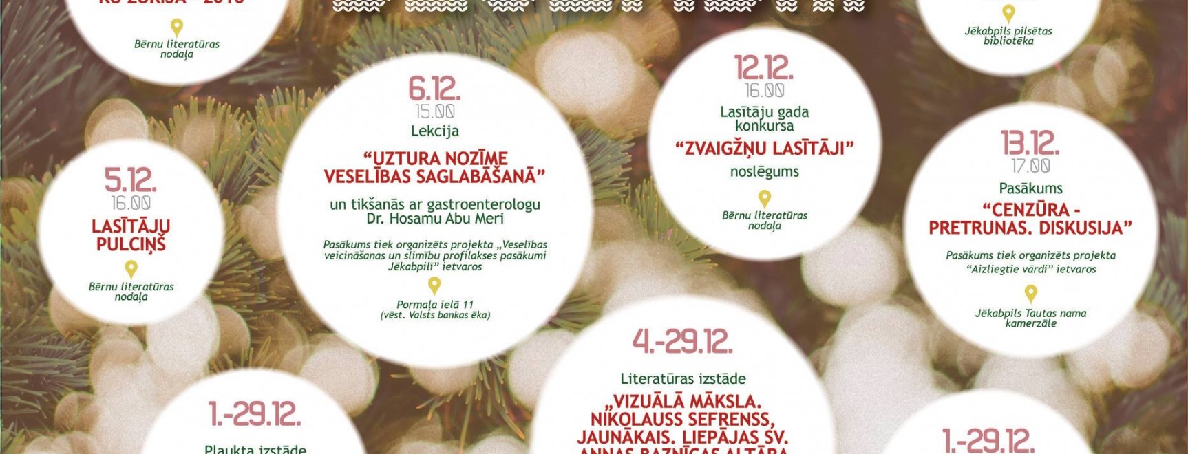 Jēkabpils pilsētas bibliotēkas pasākumi 2018. gada DECEMBRĪ