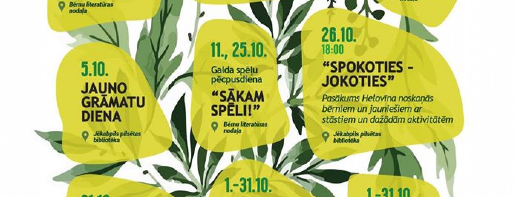 Jēkabpils pilsētas bibliotēkas pasākumi 2019.gada OKTOBRĪ