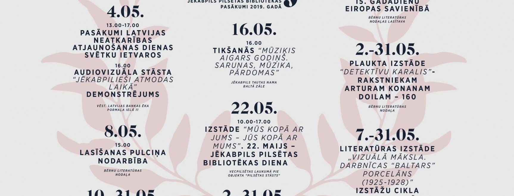 Jēkabpils pilsētas bibliotēkas pasākumi 2019. gada maijā
