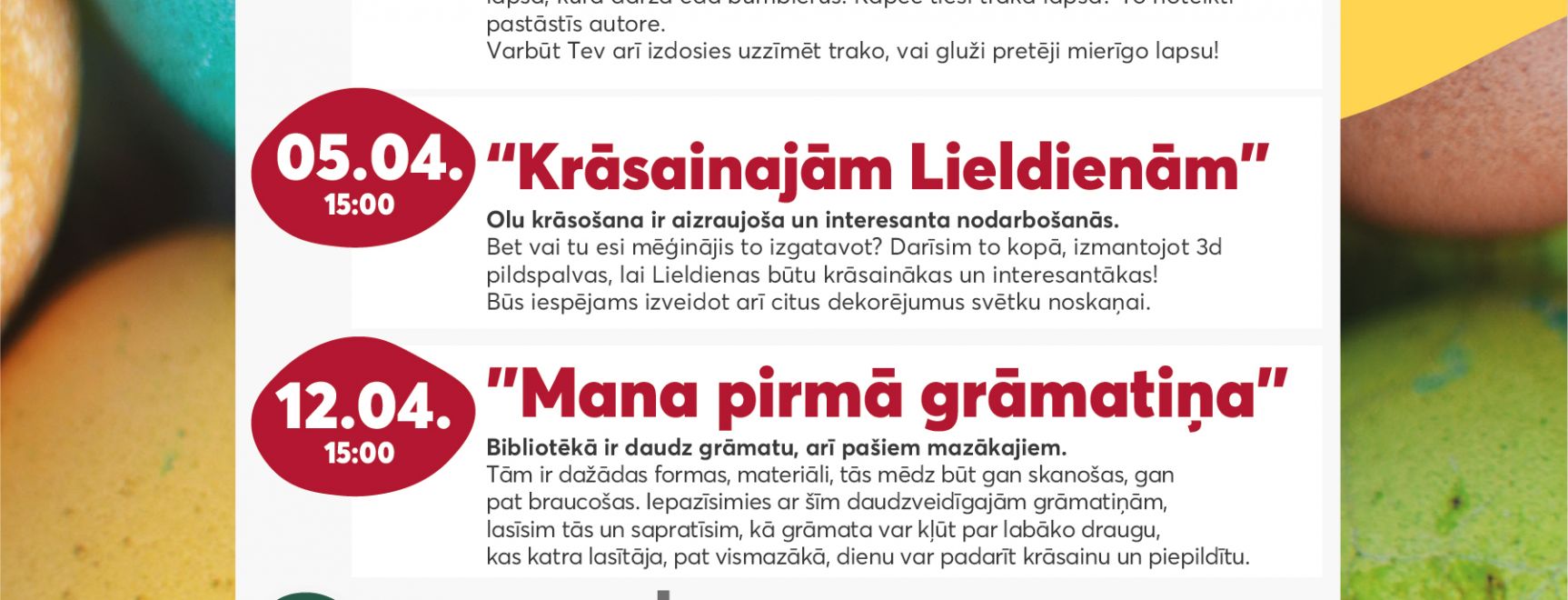 APRĪLIS 2022 / JĒKABPILS PILSĒTAS BIBLIOTĒKAS BĒRNU UN JAUNIEŠU APKALPOŠANAS NODAĻĀ.