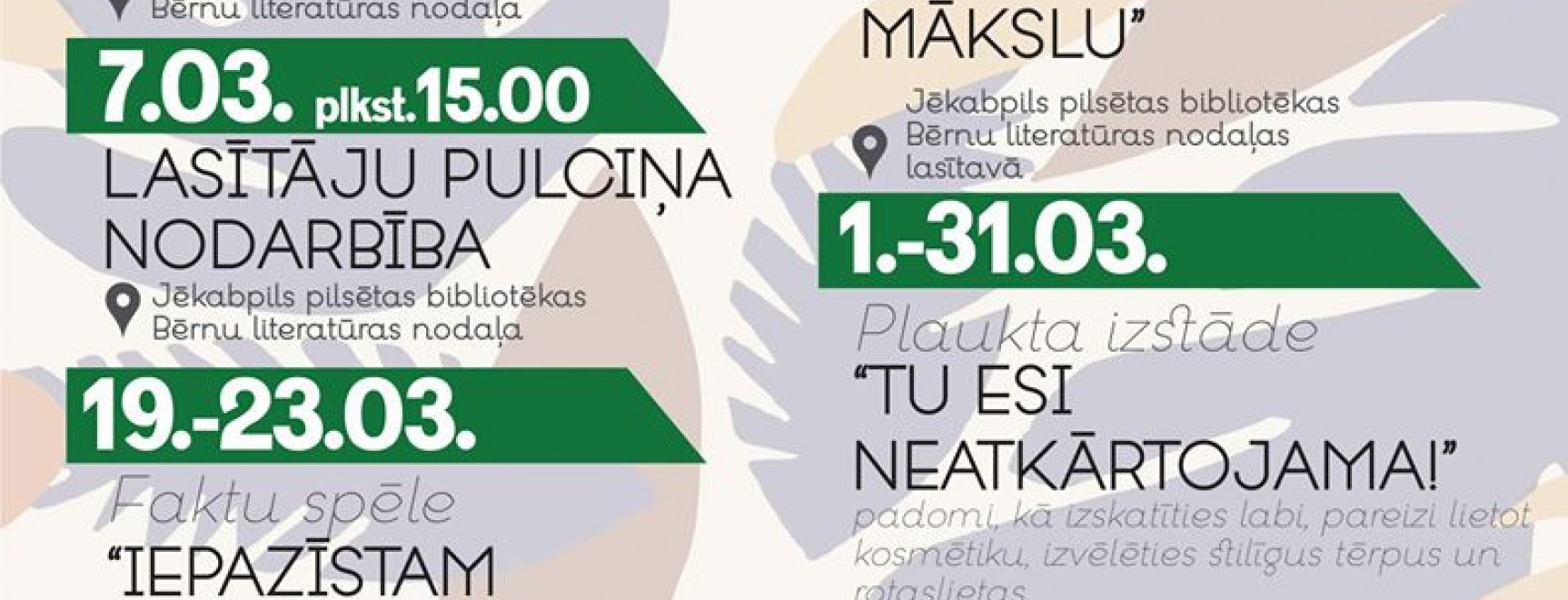 JPB Bērnu literatūras nodaļas pasākumi 2018.gada MARTĀ