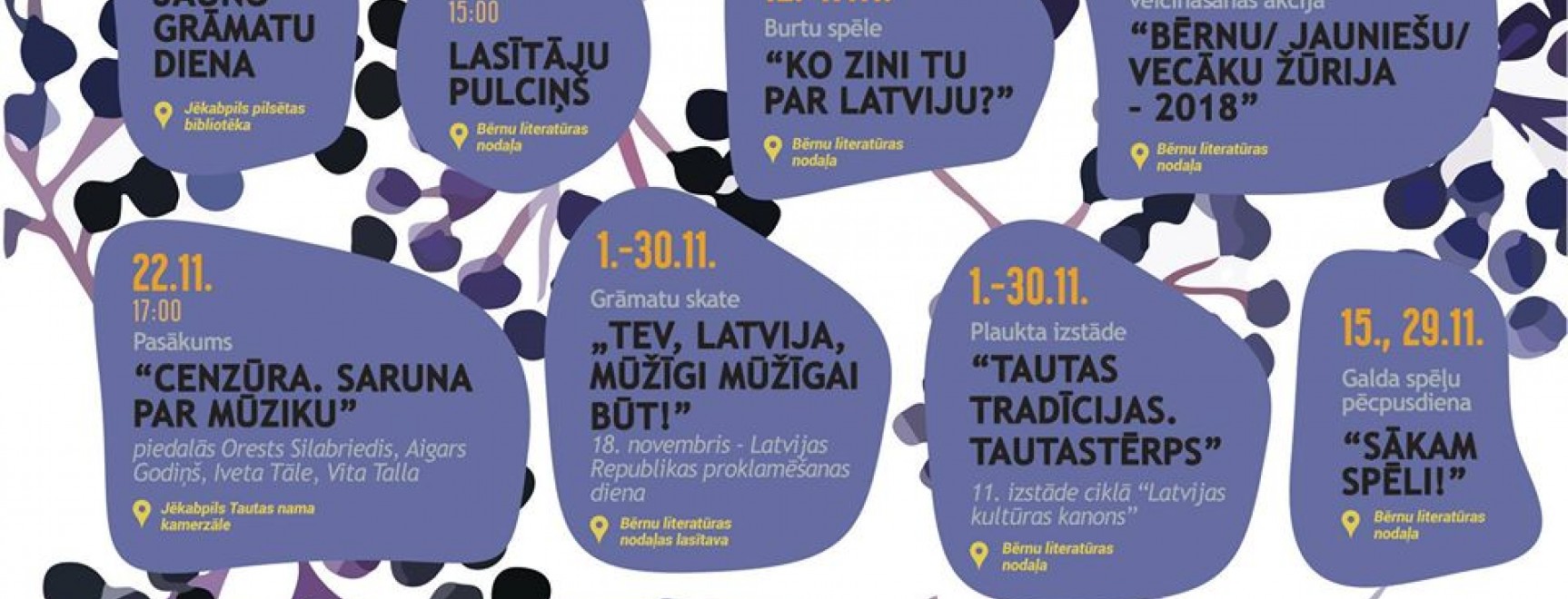 Jēkabpils pilsētas bibliotēkas pasākumi 2019.gada NOVEMBRĪ