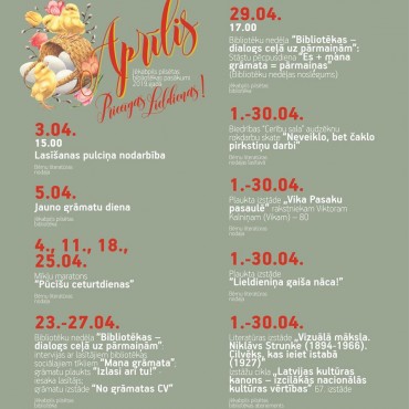 Jēkabpils pilsētas bibliotēkas pasākumi 2019.gada APRĪLĪ