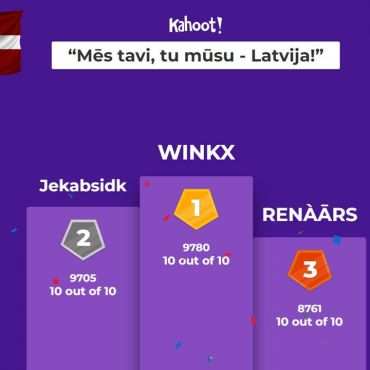 “Mēs tavi, tu mūsu - Latvija” viktorīna platformā kahoot ir noslēgusies!