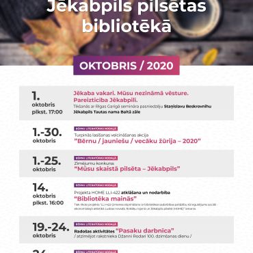 Jēkabpils pilsētas bibliotēkas pasākumi. OKTOBRIS / 2020