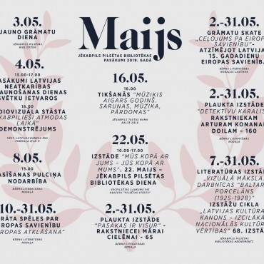 Jēkabpils pilsētas bibliotēkas pasākumi 2019. gada maijā