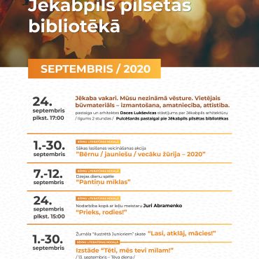 Jēkabpils pilsētas bibliotēkas pasākumi. SEPTEMBRIS / 2020