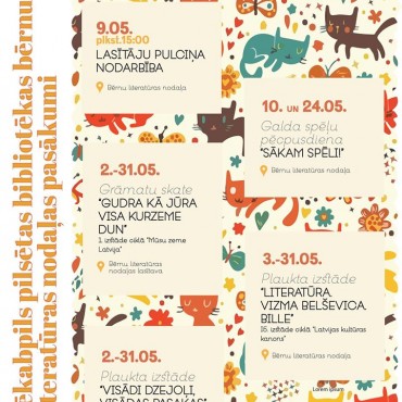 Jēkabpils pilsētas bibliotēkas pasākumi 2018.gada MAIJĀ Bērnu literatūras nodaļā