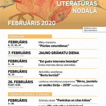 Pasākumi JPB Bērnu literatūras nodaļā. FEBRUĀRIS, 2020