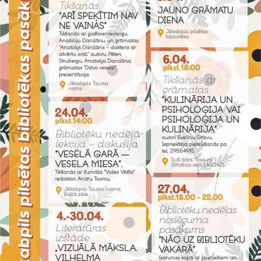 Jēkabpils pilsētas bibliotēkas pasākumi 2018.gada APRĪLĪ