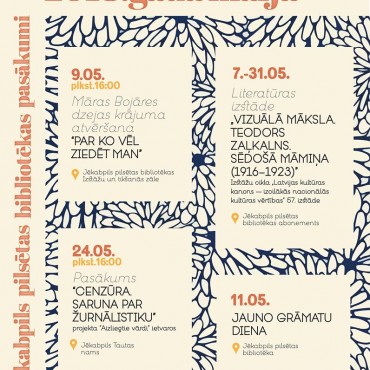 Jēkabpils pilsētas bibliotēkas pasākumi 2018.gada MAIJĀ 