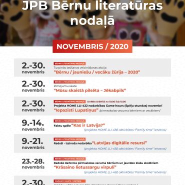 JPB Bērnu literatūras nodaļas pasākumi. NOVEMBRIS / 2020